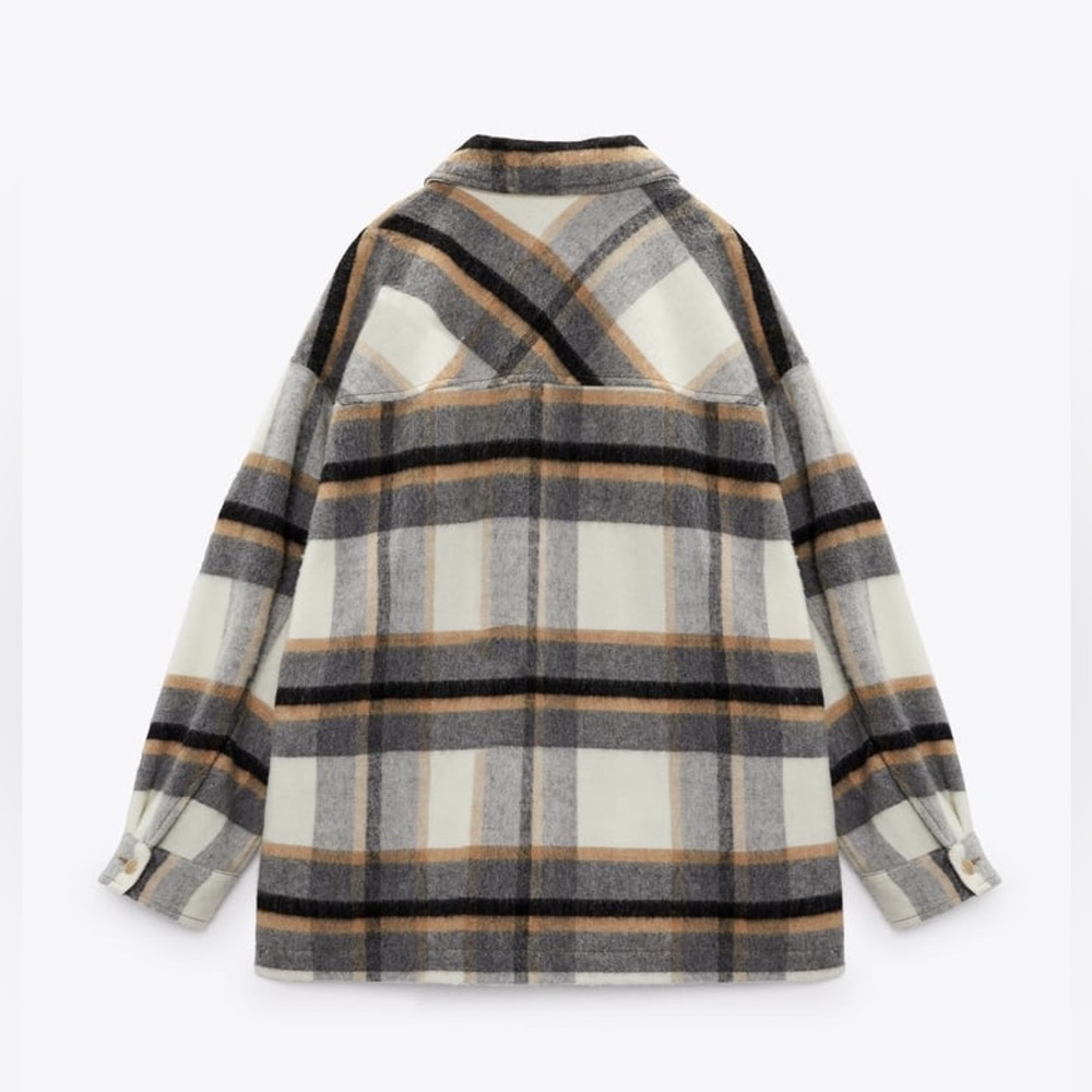 Zara Wool Blend Plaid Shacket Oversized Shirt Jacket Blogger Favorite Medium - Picture 4 of 10
